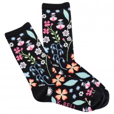 K. Bell Women's Floral Crew Crew Socks 1 Pair, Black, Women's Shoe 9-11