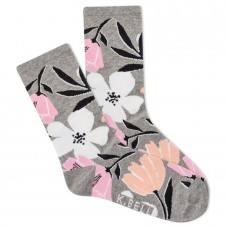 K. Bell Women's Jumbo Floral Crew Socks 1 Pair, Charcoal Heather, Women's Shoe 9-11