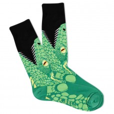 K. Bell Men's Open Mouth Lizard Crew Socks 1 Pair, Green, Men's Shoe 10-13