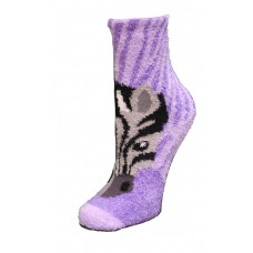 K. Bell Kid's Zebra Cozy Crew Socks 1 Pair, Lavender, Kid's 7-8.5 Shoe