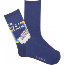 K. Bell Women's I'Ll Cry If I Want To Crew Socks 1 Pair, Cobalt Blue, Women's 9-11