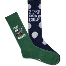 K. Bell Men's Kiss My Grass Crew Socks 2 Pair, Grey Assort, Men's 10-13