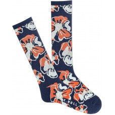 K. Bell Women's Tropical Floral Active Crew Socks 1 Pair, Navy, Men's 10-13