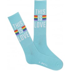 K. Bell Women's This Is Love Active Crew Socks 1 Pair, Turquoise, Men's 10-13