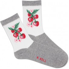 K. Bell Women's Sheer Strawberry Vine Crew Socks 1 Pair, Medium Grey Heather, Women's 9-11