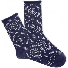 K. Bell Women's Radial Floral Roll Top Crew Socks 1 Pair, Navy, Women's 9-11