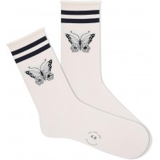 K. Bell Women's Butterfly Ink Roll Top Crew Socks 1 Pair, Light Oatmeal, Women's 9-11