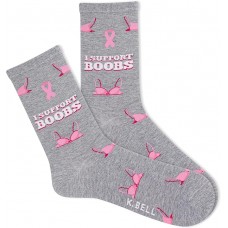 K. Bell Women's I Support Boobs Crew Socks 1 Pair, Charcoal Heather, Women's 9-11