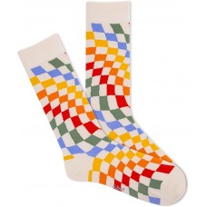 K. Bell Men's Retro Wave Checkerboard Crew Socks 1 Pair, Sand, Men's 10-13 Shoe