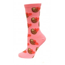 HOTSOX Womens Crew Socks Sloth Love 1 Pair, Light Pink, Womens 4-10 Shoe