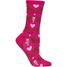 HotSox Womens Dogs and Milkshake Socks, Bright Pink, 1 Pair, Womens Shoe Size 4-10