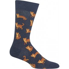 HotSox Mens Cats Socks, Denim Heather, 1 Pair, Mens Shoe Size 6-12.5