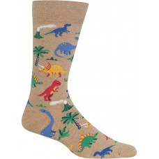 HotSox Mens Dinosaurs Socks, Hemp Heather, 1 Pair, Mens Shoe 6-12.5