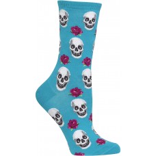 HotSox Womens Skull and Roses Socks, Turquoise, 1 Pair, Womens Shoe 4-10