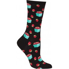 HOTSOX Womens Crew Socks Strawberry Pint 1 Pair, Black, Womens 4-10 Shoe