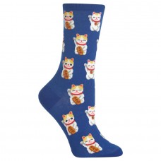 HotSox Womens Lucky Cat Socks, Blue, 1 Pair, Womens Shoe 4-10