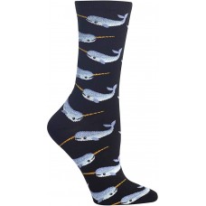 HotSox Womens Narwhal Socks, Black, 1 Pair, Womens Shoe 4-10