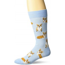 HotSox Mens Corgi Socks, Light Blue, 1 Pair, Mens Shoe Size 6-12.5