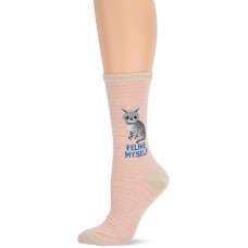 HotSox Womens Feline Myself Socks, Natural Melange, 1 Pair, Womens Shoe Size 4-10