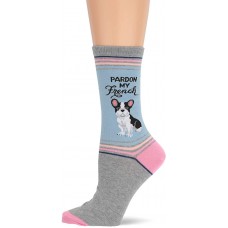 HOTSOX Womens Crew Socks Pardon My French 1 Pair, Grey Heather, Womens 4-10 Shoe