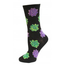 HOTSOX Womens Crew Socks Succulent 1 Pair, Black, Womens 4-10 Shoe