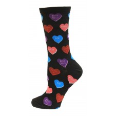 HOTSOX Womens Crew Socks Sassy Sweet Heart Candy 1 Pair, Black, Womens 4-10 Shoe