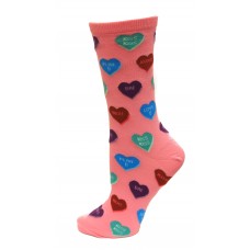 HOTSOX Womens Crew Socks Sassy Sweet Heart CandyLTPNK 1 Pair, Light Pink, Womens 4-10 Shoe