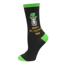 HOTSOX Womens Crew Socks Happy Saint Cattys Day 1 Pair, Black, Womens 4-10 Shoe