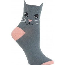 HOTSOX Womens Crew Socks Cat Ear 1 Pair, Grey Heather, Womens 4-10 Shoe