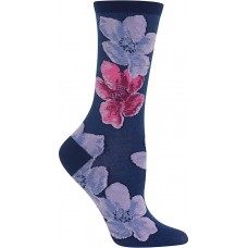 HOTSOX Womens Crew Socks Watercolor Floral 1 Pair, Navy, Womens 4-10 Shoe